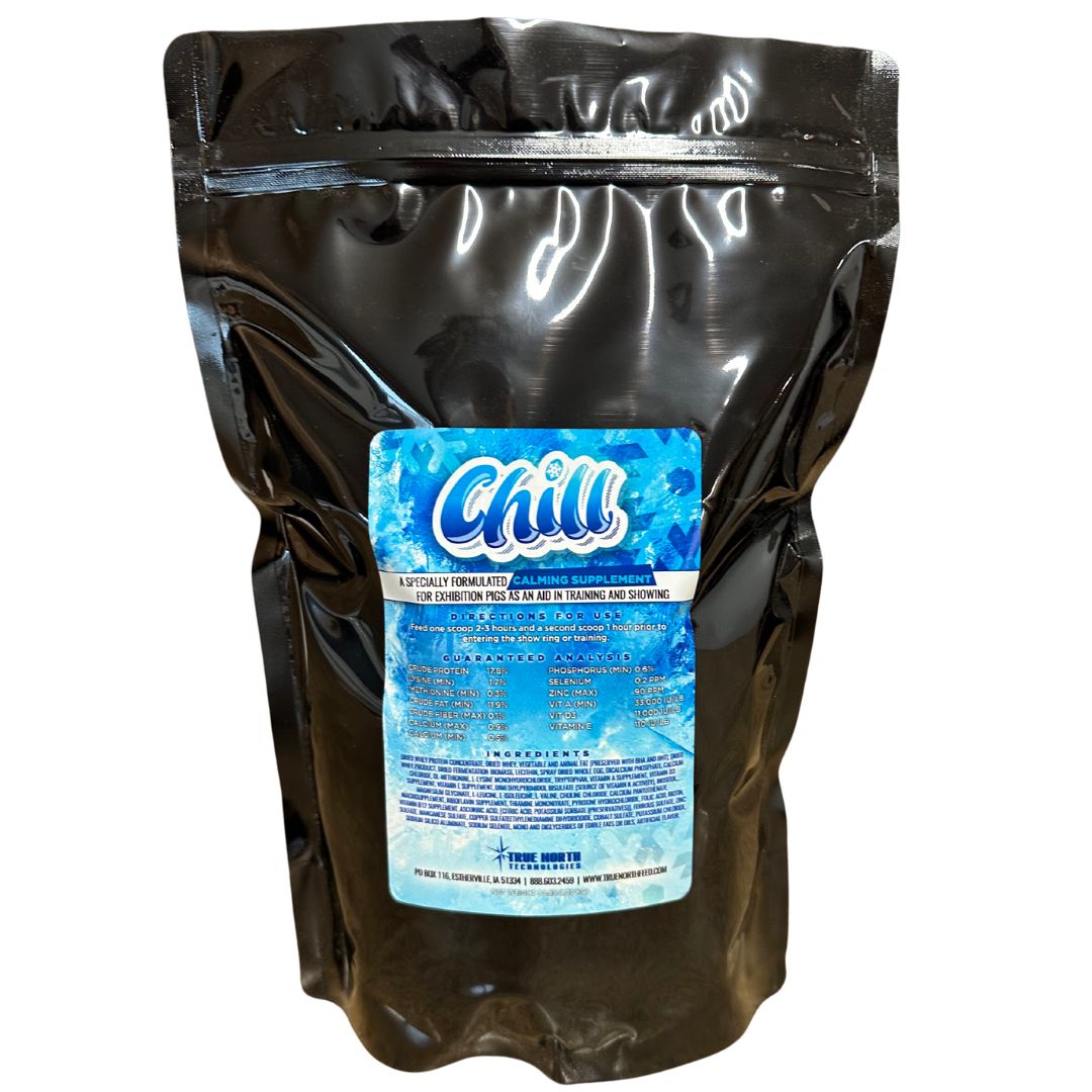 Chill is a natural, drug-free product helps calm those pigs that want to act up in the ring or are difficult to train.